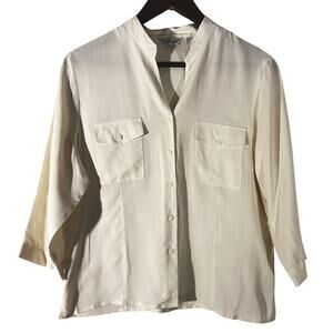 Kim Rogers Signature Women's Medium 100% Silk Cream V-Neck Top